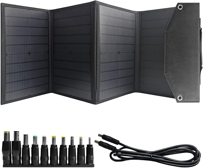 40W 18V Foldable Portable Solar Charging Panel,for Portable Power Station and USB Devices,3 Outputs Type-C/USB QC3.0/DC for Multi Devices,High Conversion Efficiency.,Black,SFZD-40
