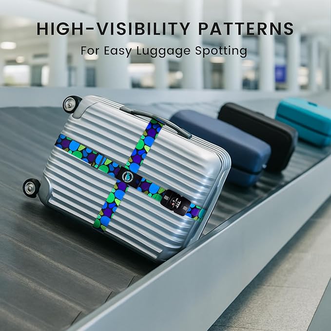 Travelkin Luggage Straps TSA Approved - Adjustable Cross Suitcase Straps with TSA Lock, Reinforced Buckle, Unique Pattern - Secure Heavy Duty Luggage Straps for Travel (Coral)