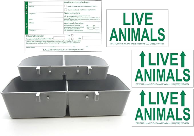 Kennel Travel Kit for Pets - Hook-On Dish & Live Animal Labels (Large)