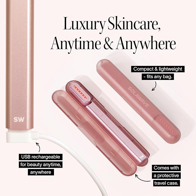 Solawave 4-in-1 Red Light Therapy Wand for Face & Neck | Beauty Device with Galvanic Current, Massager & Warmth | Anti-Aging, Wrinkle Reduction, Skin Tightening, Depuffing & Rejuvenation (Rose Gold)