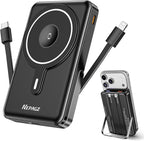 for Magsafe Portable Charger, Magnetic Power Bank with Foldable Stand, PD 22.5W Fast Charging with USB-C Cable, Wireless Portable Charger for iPhone 17/16/15/14/13/12 Series, Black