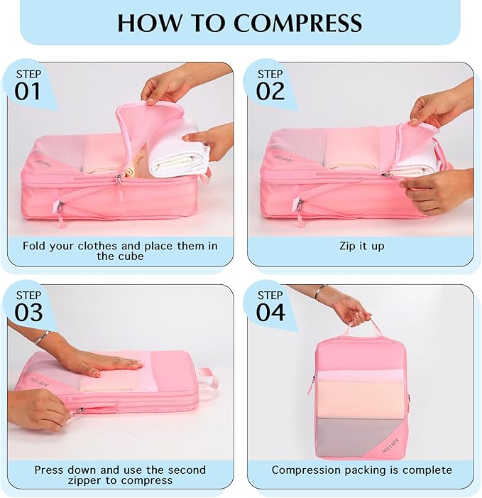 PFEYRPK Lightweight Compression Packing Cubes for Suitcases, Compressible Expandable Travel Packing Organizer with Clear Toiletries and Backpack Bag, Travel Essentials for Carry on Luggage 7 Set