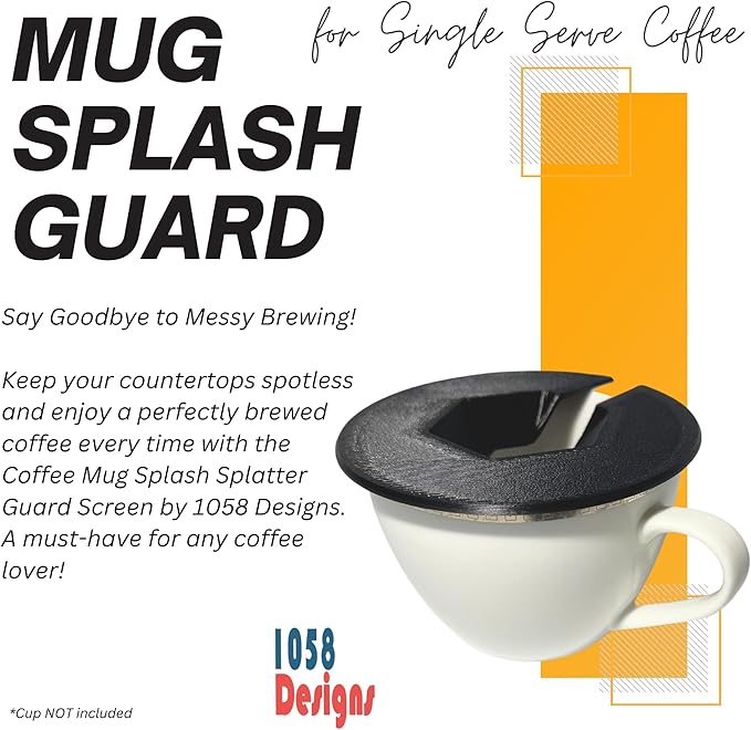 Coffee Mug Cup Splash Splatter Guard Screen compatible with Keurig and other single serve brewing machines by 1058 DESIGNS (Black)