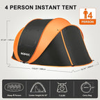 Pop Up Camping Tent, 2/4/6 Person Instant Tent Waterproof PU4500mm, Spacious Ventilated Camping Tent with Front Porch, Quick Setup Lightweight Portable for Outdoor Camping Hiking Beach