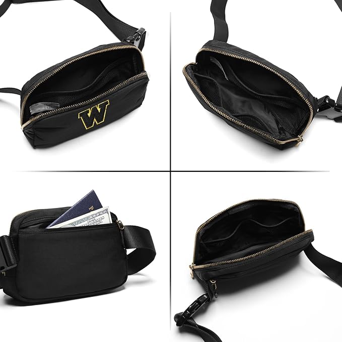 Gitus Belt Bag Fanny Pack Crossbody Bags with Initial Letter Patch Gifts for Wife Older Women Mother Coworker Bridesmaid Anniversary Travel Gifts Beach Gifts (Black-W)