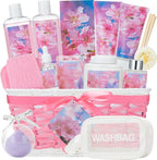 Mothers Day Gifts for Women, 13Pcs Bath & Body Gift Set Basket for Women, Cherry Blossom Bath and Body Gift, spa kit, Self Care Pampering Kit, Diffuser, Home Spa, cosmetic Bag, Birthday, Bridal Shower