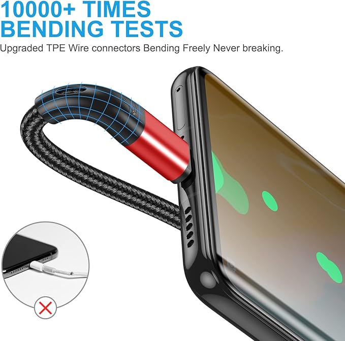 USB Type C Cable Fast Charging,3pack 10ft Premium Nylon Braided 3A Rapid Charger Quick Cord,Type C to A Cable Compatible for Samsung Galaxy S21 S20 S10 S9 S8 Plus,Note 20 10 9 8, LG V50 V40 G8（Red）