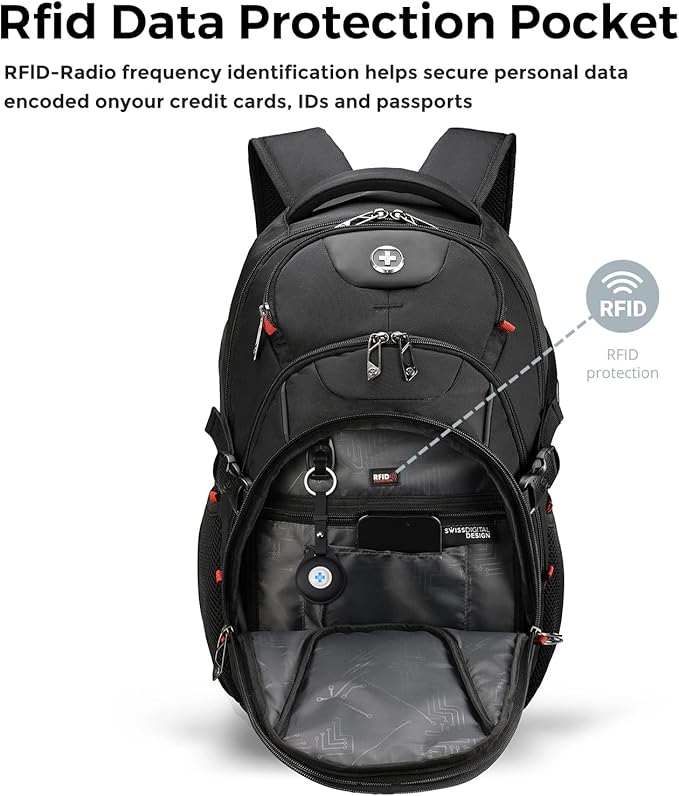 Swissdigital Laptop Backpack with USB Charging Port, Travel Backpack Fits 15.6 inches Computer, 31L Backpack for Men | SD8039508F-01