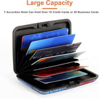 Mayski Credit Card Holder, RFID Blocking, Aluminum Alloy Hard Case, Small Mini Business Metal Wallet for Women Men, Colorful Leaves