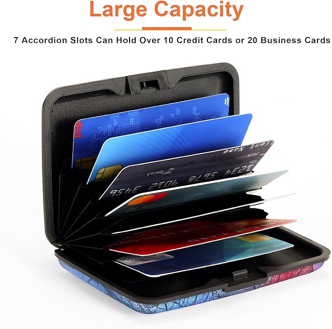 Mayski Credit Card Holder, RFID Blocking, Aluminum Alloy Hard Case, Small Mini Business Metal Wallet for Women Men, Colorful Leaves