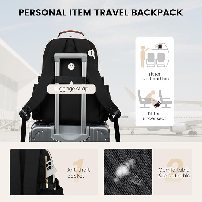 LOVEVOOK Lunch Backpack with Lunch Compartment,17 Inch Laptop Work Travel Insulated Cooler Backpack,Waterproof College Teacher Lunch Bag Box with Tumbler Holder,Gifts for Men Women,Beige-Black-Brown