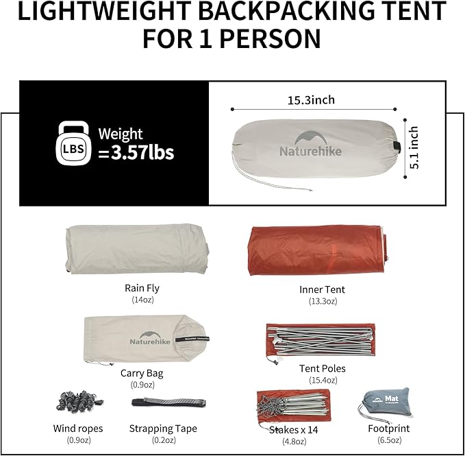 Naturehike Cloud Up Tent, Lightweight Backpacking Tents, Waterproof Ultralight Tent for Camping Hiking Backpacking