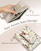 Slohif Passport Wallet Holder Cover for Travel - Women Men RFID Blocking Passport Book Case Protector, Cream Floral Butterfly Leather Personalized Organizer Slim Carrier Boarding Pass Cards Slots