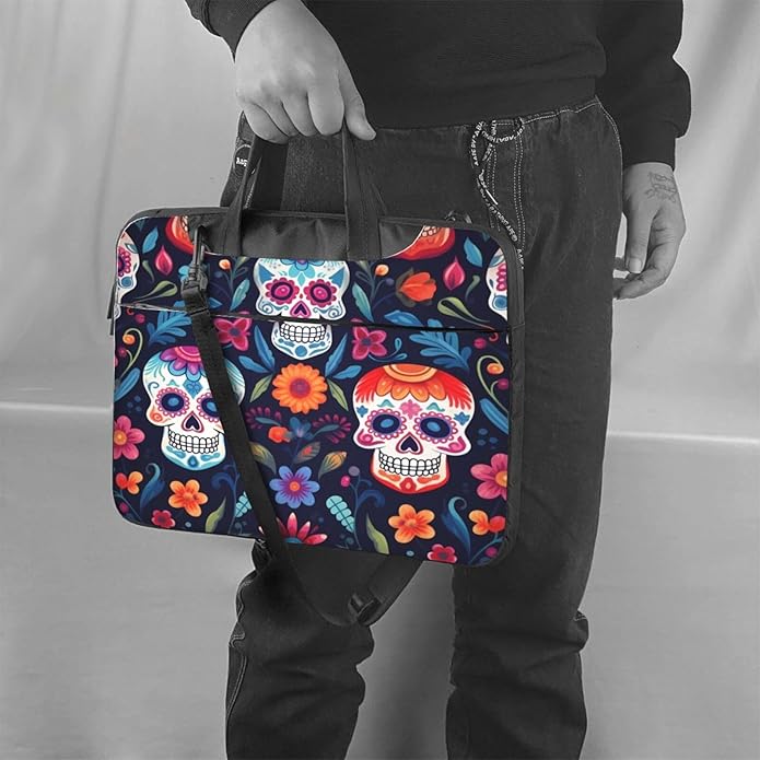 Laptop Bag Case Colorful Sugar Skull Flower Computer Messenger Shoulder Bag Laptop Sleeve Briefcase