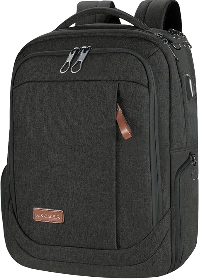 KROSER Laptop Backpack Large Computer Backpack Fits up to 17.3 Inch Laptop with USB Charging Port Water-Repellent Travel Backpack Casual Daypack for Business/College/Women/Men-Charcoal Black