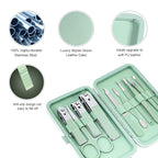 Manicure Set, Travel Mini Nail Clippers Kit Pedicure Care Tools, 10pcs Stainless Steel Grooming kit (Green)