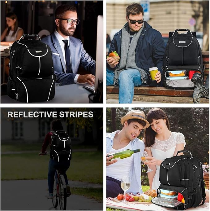 VECKUSON Lunch Bag Backpack, Insulated Cooler Lunch Box Backpack, Extra Large Travel Laptop Backpack TSA Friendly RFID Computer College bag for Women Men Fits 17.3 Inch Laptop