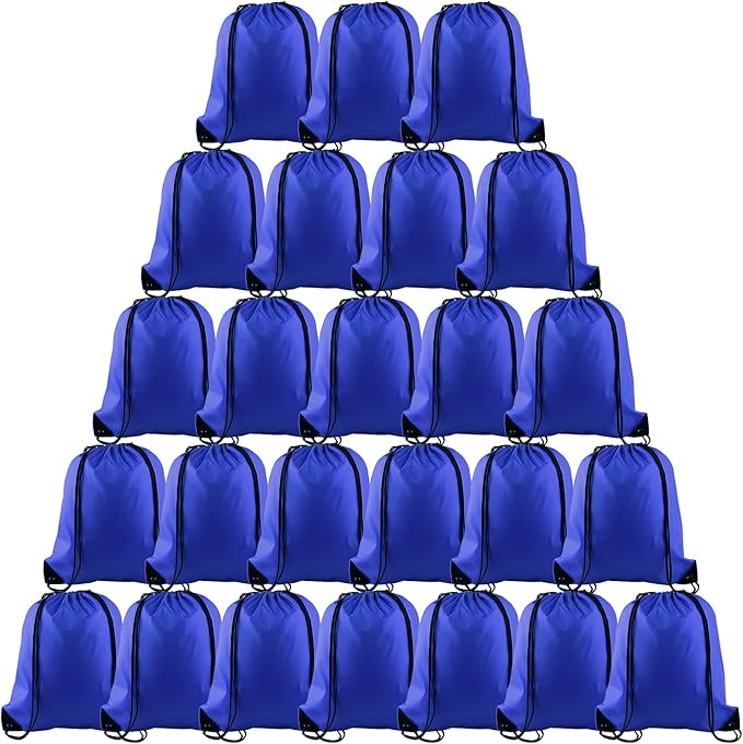 PLULON 25 Pcs Blue Drawstring Backpack Bags Bulk String Backpack Cinch Sack Pull Sport Gym Backpack Bags for Yoga Traveling Outdoor Sports