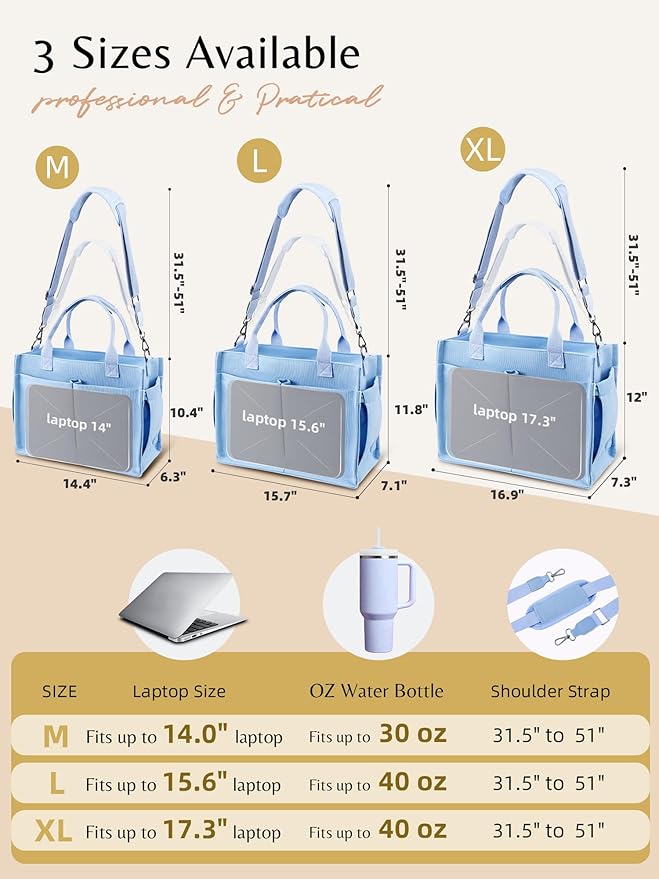 BESBESME Canvas Tote Bag for Women with Zipper & Compartments– Large Work & College Laptop Tote Crossbody Shoulder Bag
