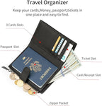 Passport wallet and Card Slot Combo RFID Blocking Slim Leather Travel Passport Wallet for Men and Women with Zippered Coins Pocket Passport holder,Black