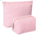 Huhumy 2 Pcs Makeup Bag Set Cute Cosmetic Pouch for Women Seersucker Travel Toiletry Bag Preppy Small Makeup Purse Pouch Aesthetic Skincare Brushes Storage Organizer for Valentine Women(Rose Pink)