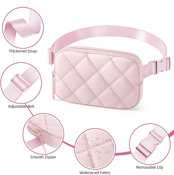 Fanny Pack for Women Men, Waterproof Belt Bag with Adjustable Strap & Back Anti-Theft Zipper Pocket, Lightweight Crossbody Bag for Travel, Workout, Running (6.Pink upgrade)