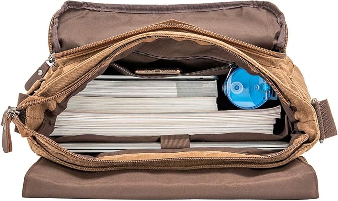 Vintage Genuine Leather Waxed Canvas Briefcase Large Satchel Shoulder Bag Rugged Computer 15.6" Laptop Bag