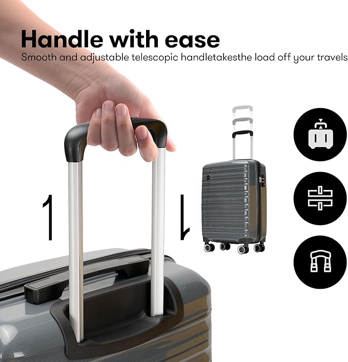 GinzaTravel 24 Inch Checked Luggage with Spinner Wheels TSA Lock PP Hardside Durable Medium Checked Suitcase, Gray, 24Inch