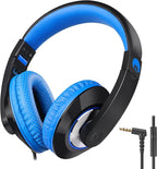 rockpapa Comfort+ Kids Headphones with Microphone, Boys Girls Student Over-Ear Headphones Wired Foldable for School Classroom Laptop PC Computer Tablet Black Blue