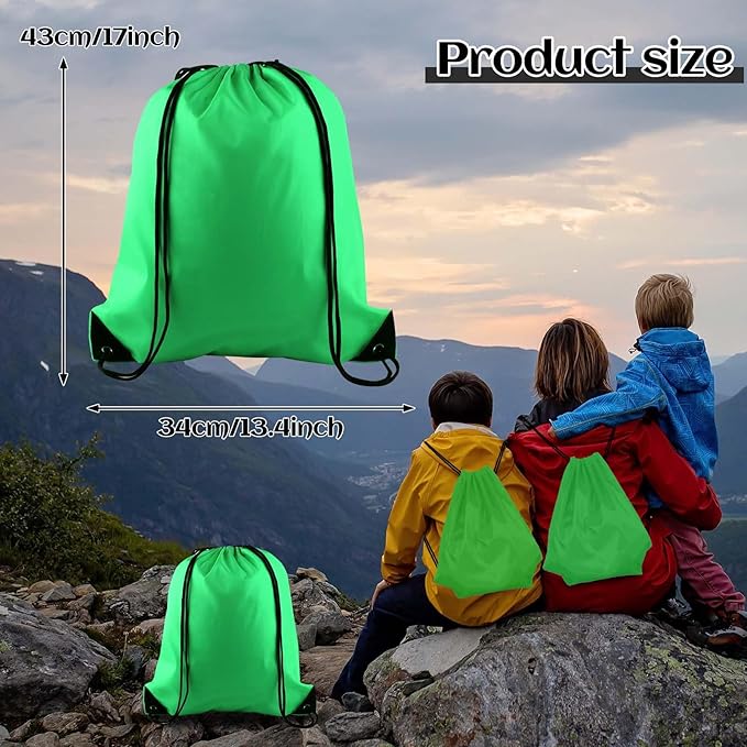 PLULON 15 Pcs Green Drawstring Bags Drawstring Backpack Bulk, String Backpack Cinch Sack Sport Gym Bags for Yoga Traveling Outdoor Sports