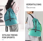 JELUTAR Drawstring Backpack Gym Bag with Shoes Compartment for Soccer, Basketball, Swim, Water-Resistant String Backpack Beach Cinch for Women Men, Mint Green