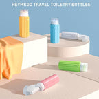 HEYMKGO 5 Pack Travel Bottles Set - 3 Leak Proof Silicone Squeezable Containers for Toiletries,2 Pump Bottles, Conditioner, Shampoo, Face & Body Wash Accessories