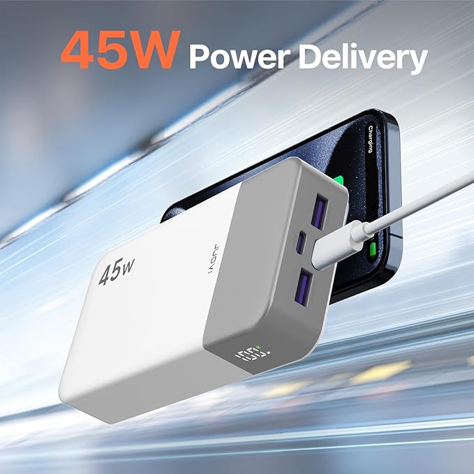 JUOVI J2621 Power Bank Portable Charger 20000mAh 45W, PD3.0 QC 4.0 Fast Charging Battery Pack with LED Display,2 USB-C,2 USB-A for iPhone 15 16, MacBook