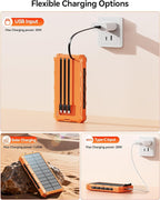 Solar-Charger-Power-Bank - 20000mah Solar Powered Battery Charger Cell Phone,20W Fast Charging Built in Cables,Camping Essentials Portable External Battery Pack Compatible with Multiple Devices