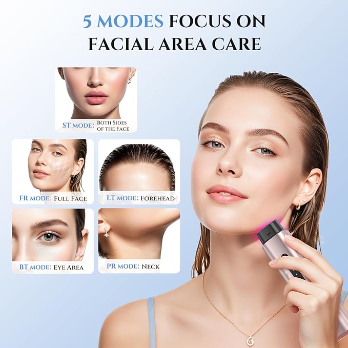 Microcurrent Facial Device - 5-in-1 Skin Tightening & Lifting Facial Machine - 5 Color Face Light Therapy Device - Professional Skin Care Tone Beauty Devices for Face, Neck, and Eye Area