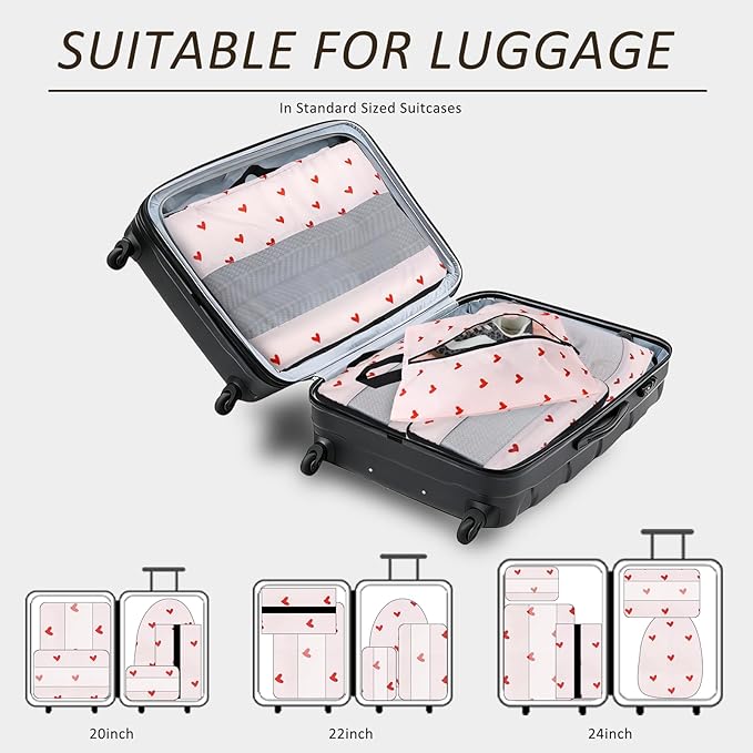 U+U 5 Set Packing Cubes for Travel Essentials Ultralight Luggage Packing Organizers with Laundry Bag and Shoe Bag for Vacation, Business Trip and Camping (Sweetheart Pink)
