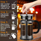 YMMIND French Press Coffee Maker (34oz 1Quart 5-6Cup) Coffee Press, with 4 Filters System, Heat Resistant Thickness Borosilicate Glass, Cold Brew Coffee Tea Pot Gifts (Bright Black)