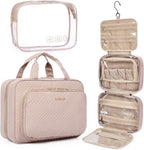 BAGSMART Toiletry Bag Hanging Travel Makeup Organizer with TSA Approved Transparent Cosmetic Bag Makeup Bag for Full Sized Toiletries, Medium-Pink