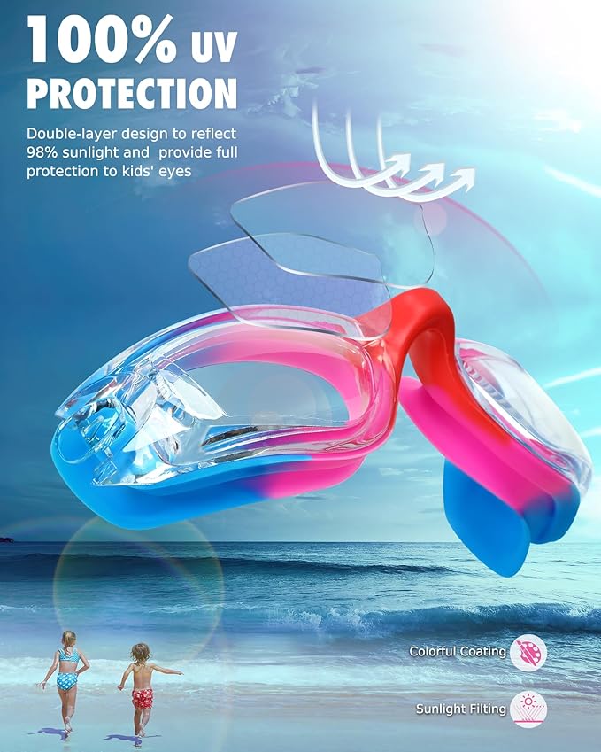 Aegend Swim Goggles for Kids Youth 3-14 Anti-Fog Anti-UV Comfort Fit Goggles for Swimming