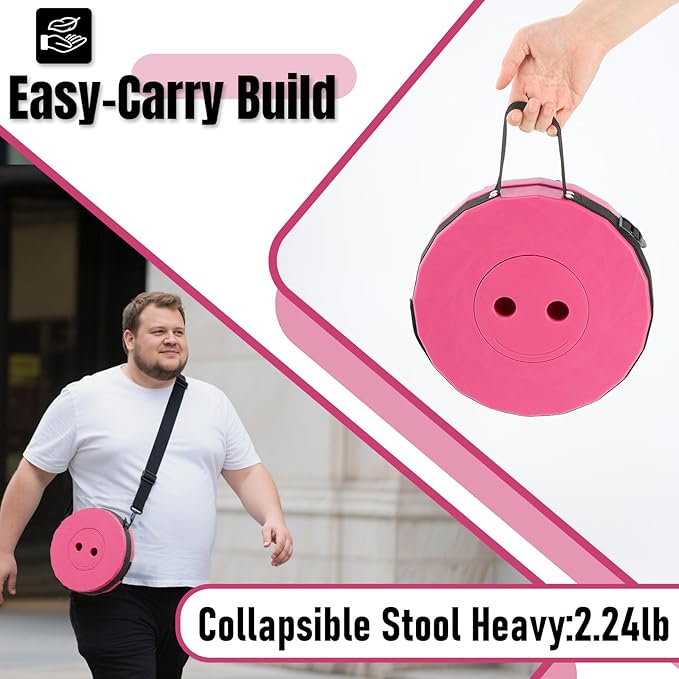 Doseno Upgraded Foldable Stool Thickened, Portable Collapsible Stool Retractable Stool for Fishing, Hiking Tours, BBQ, Parties, Outdoor Activities（Pink）