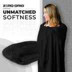Zero Grid Lightweight Travel Blanket – Premium Compact Wearable Airplane Blanket with Neck Snaps, Cozy Foot Pockets, Zipper Pouch, converts to Soft Pillow for Ultimate Comfort - Black