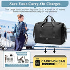 Large Travel Duffle Bag,Carry on Overnight Weekend Bag with Shoes Compartment,Weekender Bags for Women for Travel Business Trips Sport Hospital,3 Pcs Set,Black