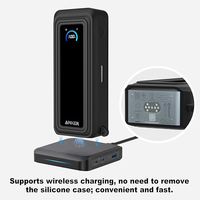 Silicone Case for Anker Prime Power Bank (26,250mAh 300W) Travel Protective Cover, Shockproof | Compact | Tactile Grip | Impact Protection for Anker Power Bank (300W), LCD Display Visible (Black)