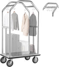 VEVOR Hotel Luggage Cart, 1500 lbs Heavy Duty Bellman Cart with Stainless Steel Frame, 8 in Rubber Wheels, Gray Carpeted Deck, Commercial Luggage Carrier Rolling Trolley for Hotels,Resorts,Silver
