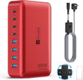 8-Port USB Charger Block 200W with Flat Plug, Braided Power Cord, and On/Off Switch- USB Charging Hub for iPhone, iPad, MacBook and More- 65W C Port Power Adapter for Laptops