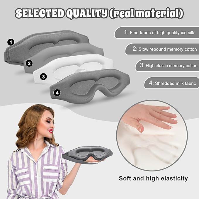 3D Advanced Eye Mask for Sleeping，Ultra Delicate Soft Skin Friendly Eye mask，100% Blackout Sleep Eye Mask for Sleep, Eyelash Extension Sleep mask