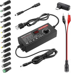 SHNITPWR 120W Universal Power Supply Adapter DC 3.5V~24V 5A Adjustable AC/DC Adapter with USB C Charger PD 100W 100V-240V AC to DC Converter Variable Power Supply,14 Tips,Alligator Clips Power Cable