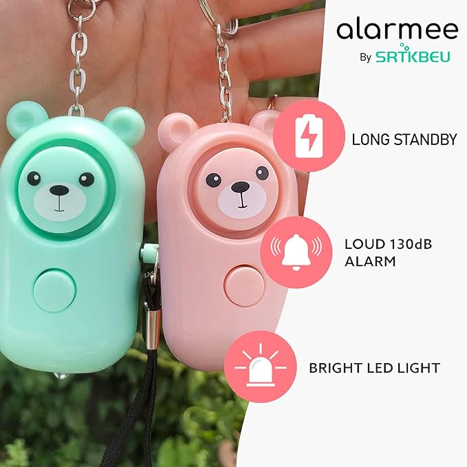 Personal Alarm Keychain 130dB 2 Pack, Multi-Function with LED Light, Safety Loud Self Defense for Women Girl Kids Elderly, Portable Security Cute Safe Sound Siren (Green+Pink)