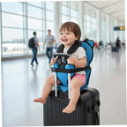 Cartoon Bear Kids Suitcase Seat with Safety Strap, Toddler Travel Essential, Luggage Seat for Family Travel, Comfortable Ride for Kids, Blue