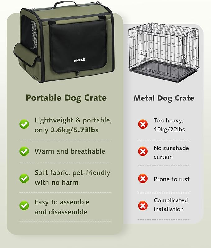 Dog Car Carrier Light Weight 24×17.7×20.5in, Dog Carrier Easy to Assemble, Dog Car Crate Portable and Breathable, Foldable Pet Carrier for Indoor and Outdoor, Dog Travel Crate with Curtain Green